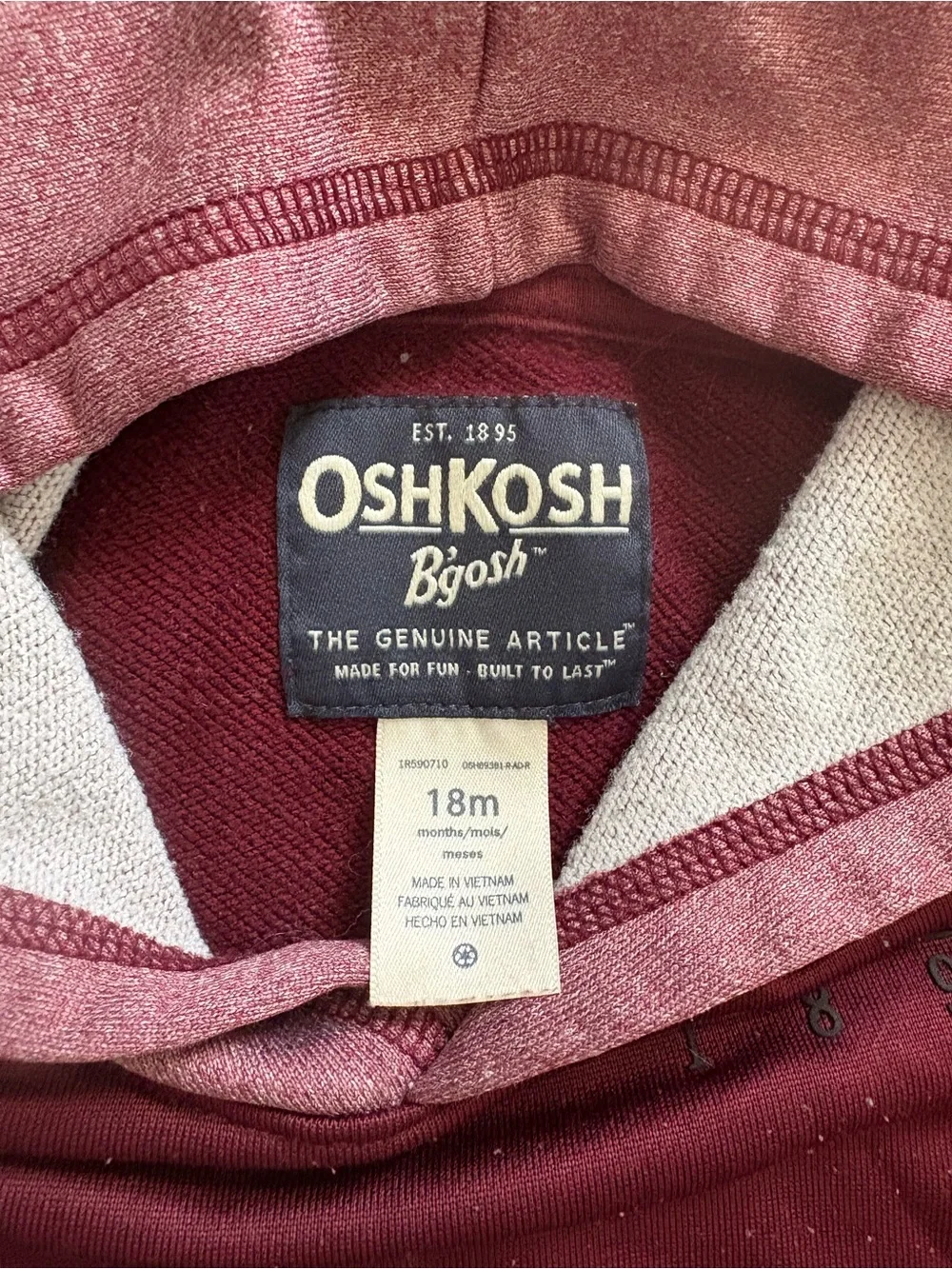 OshKosh B'gosh Maroon Hoodie with Light Red Accents